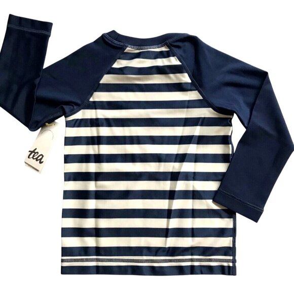 NWT Tea Collection Navy Stripes LS Sun Protection Unisex Rashguard Size 2 - Picture 4 of 6